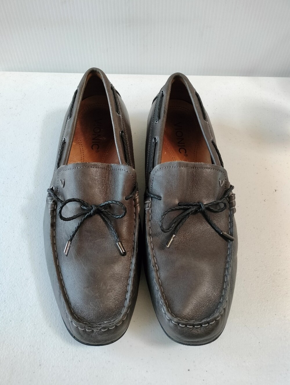 Vionic Mercer Luca Men's Gray Leather Moccasin Loafers Shoes 13 Comfort Travel